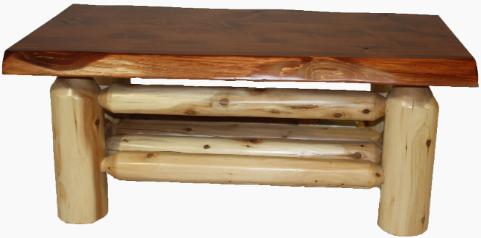 White Cedar Log Coffee Table With Live Edge Top